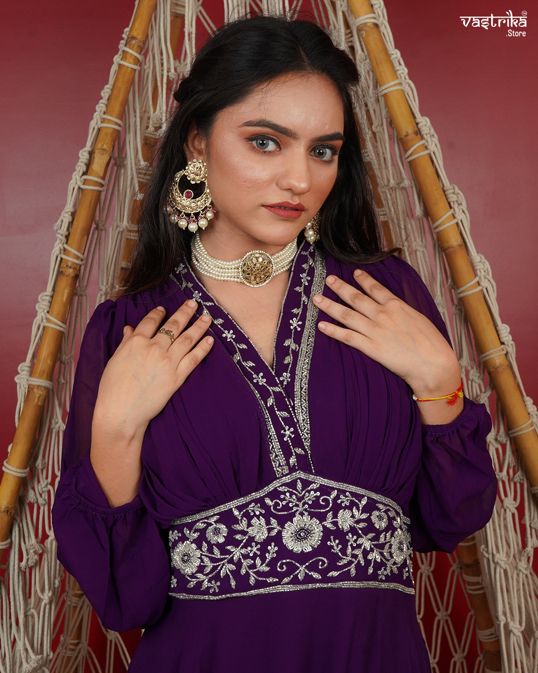 Elegant Georgette Hand-Embroidered Gown