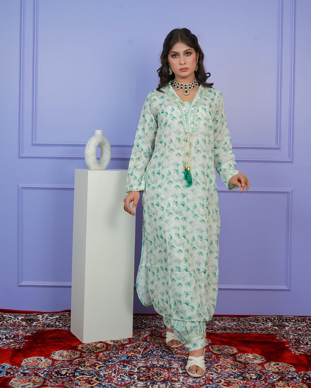 Printed Kurti & Salwar Set with Double-Shaded Dupatta