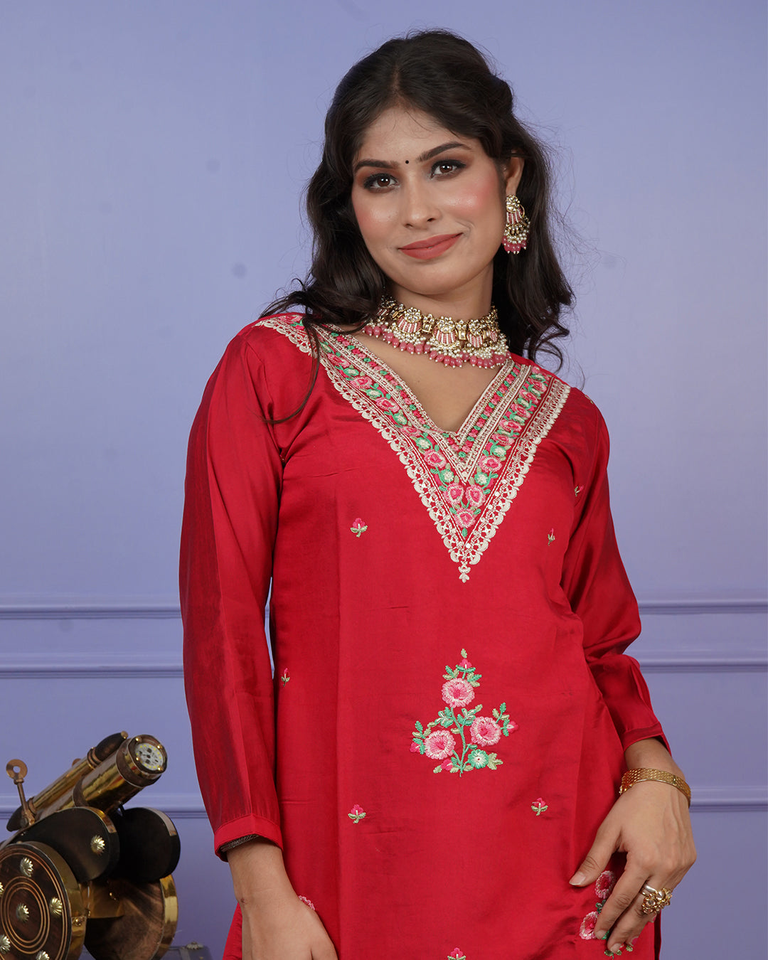 Fully Embroidered Thread Work Kurti Set with Boota Dupatta