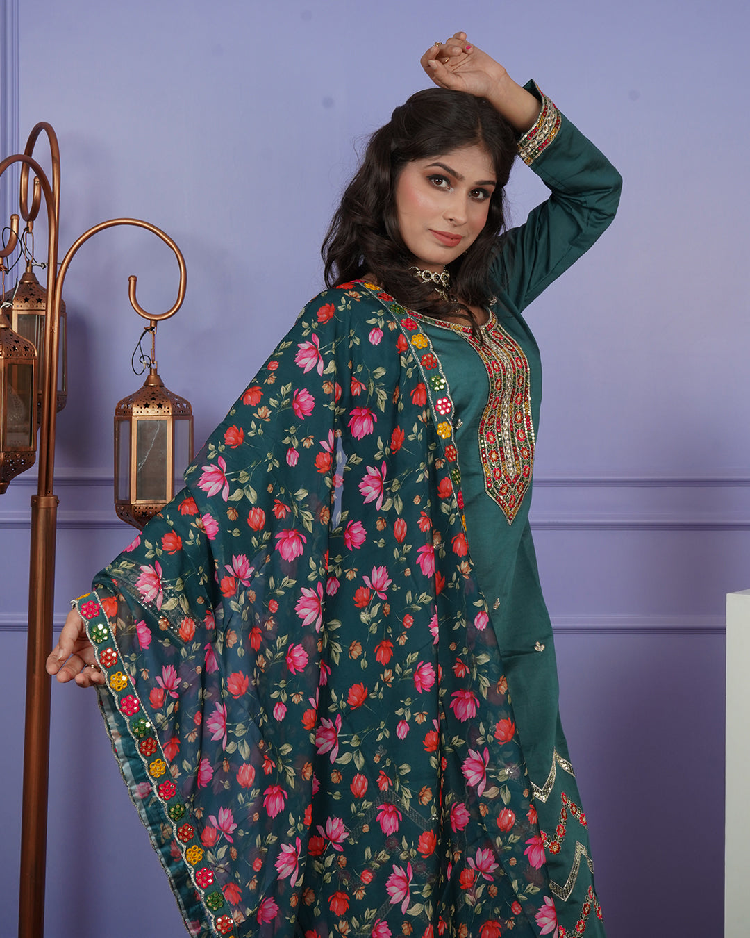 Straight-Cut Thread Work Kurti Set with Elegant Dupatta