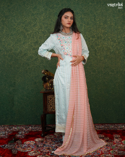 Graceful Hand-Embroidered Kurti Set with Gotta Patti Dupatta