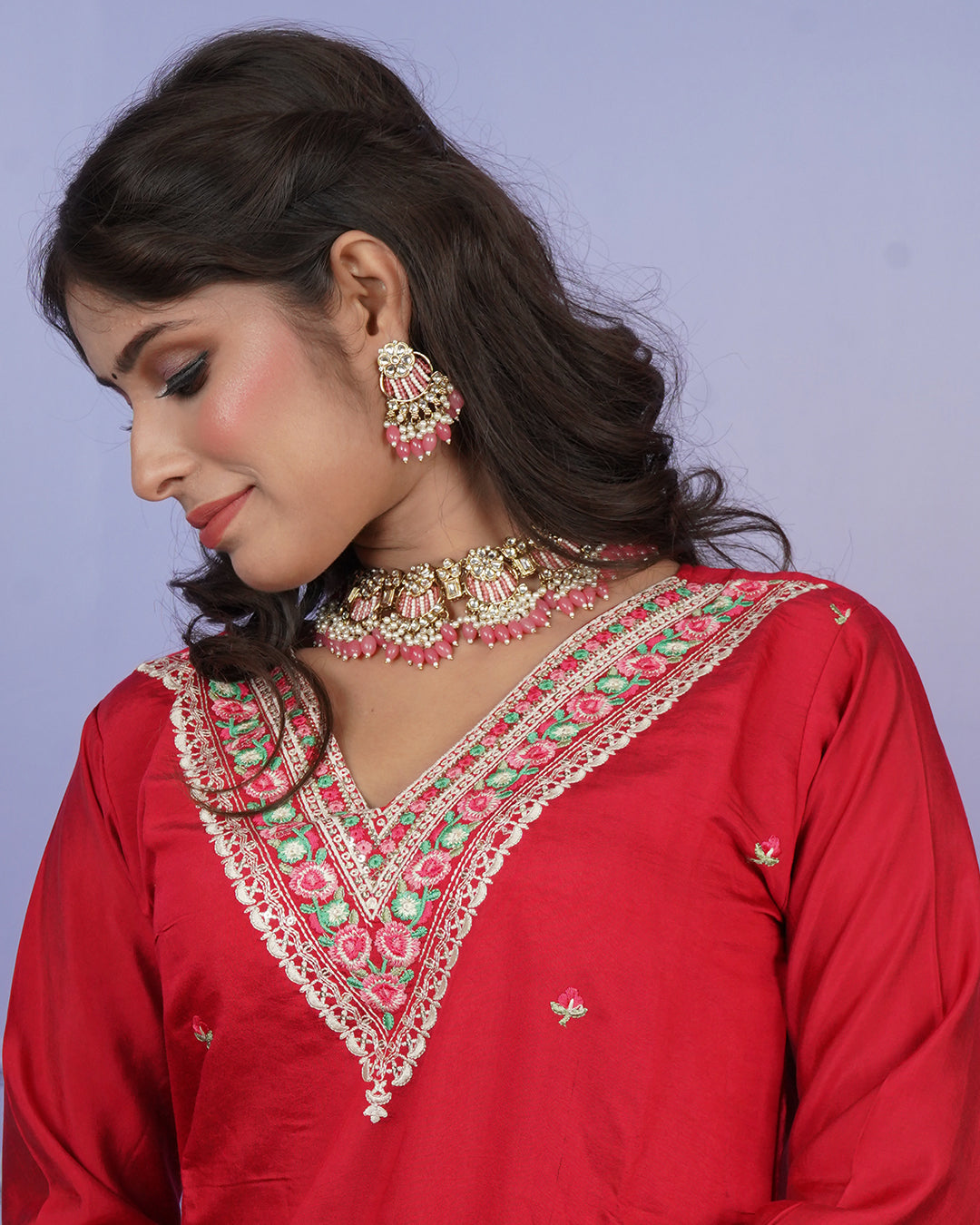 Fully Embroidered Thread Work Kurti Set with Boota Dupatta
