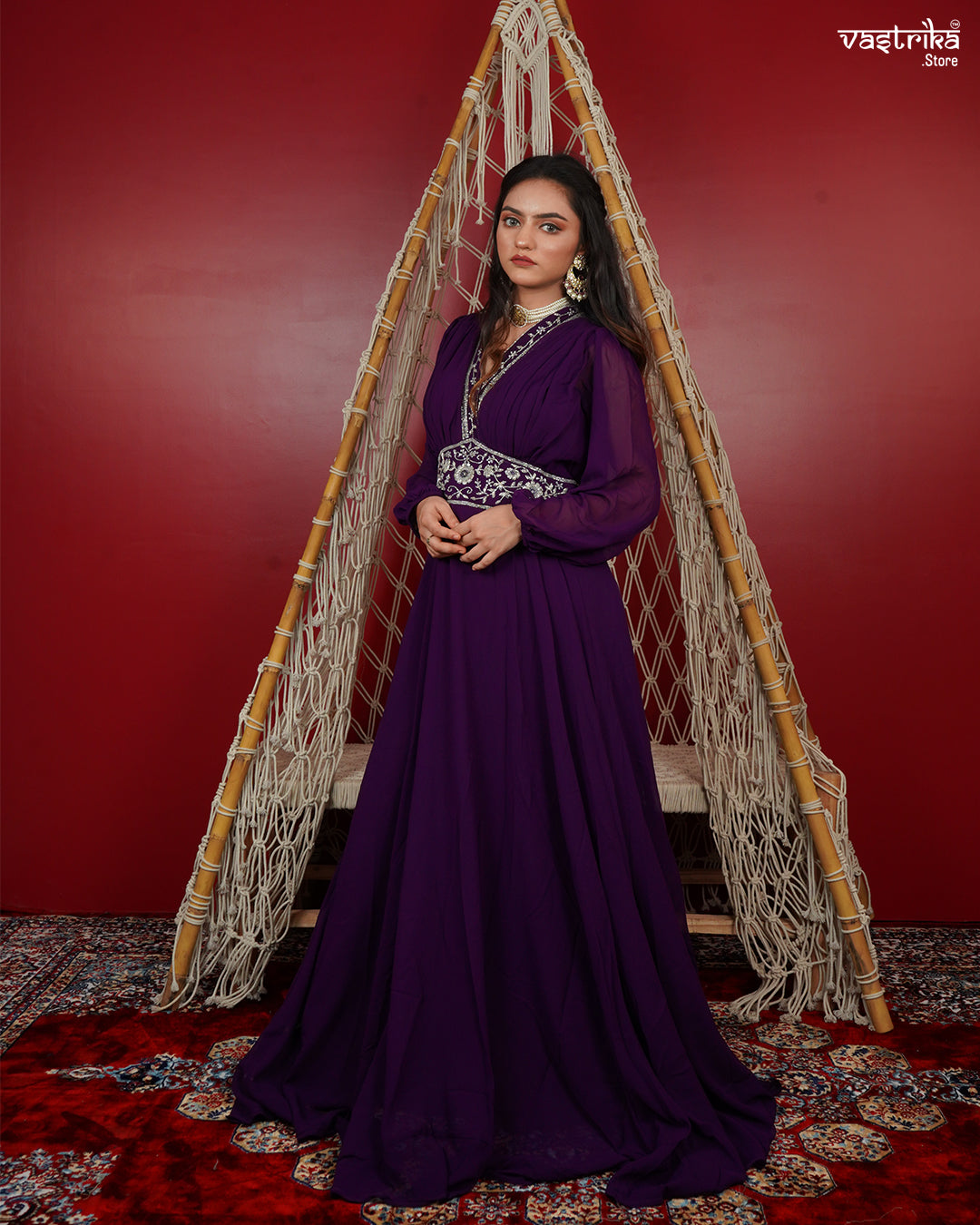 Elegant Georgette Hand-Embroidered Gown