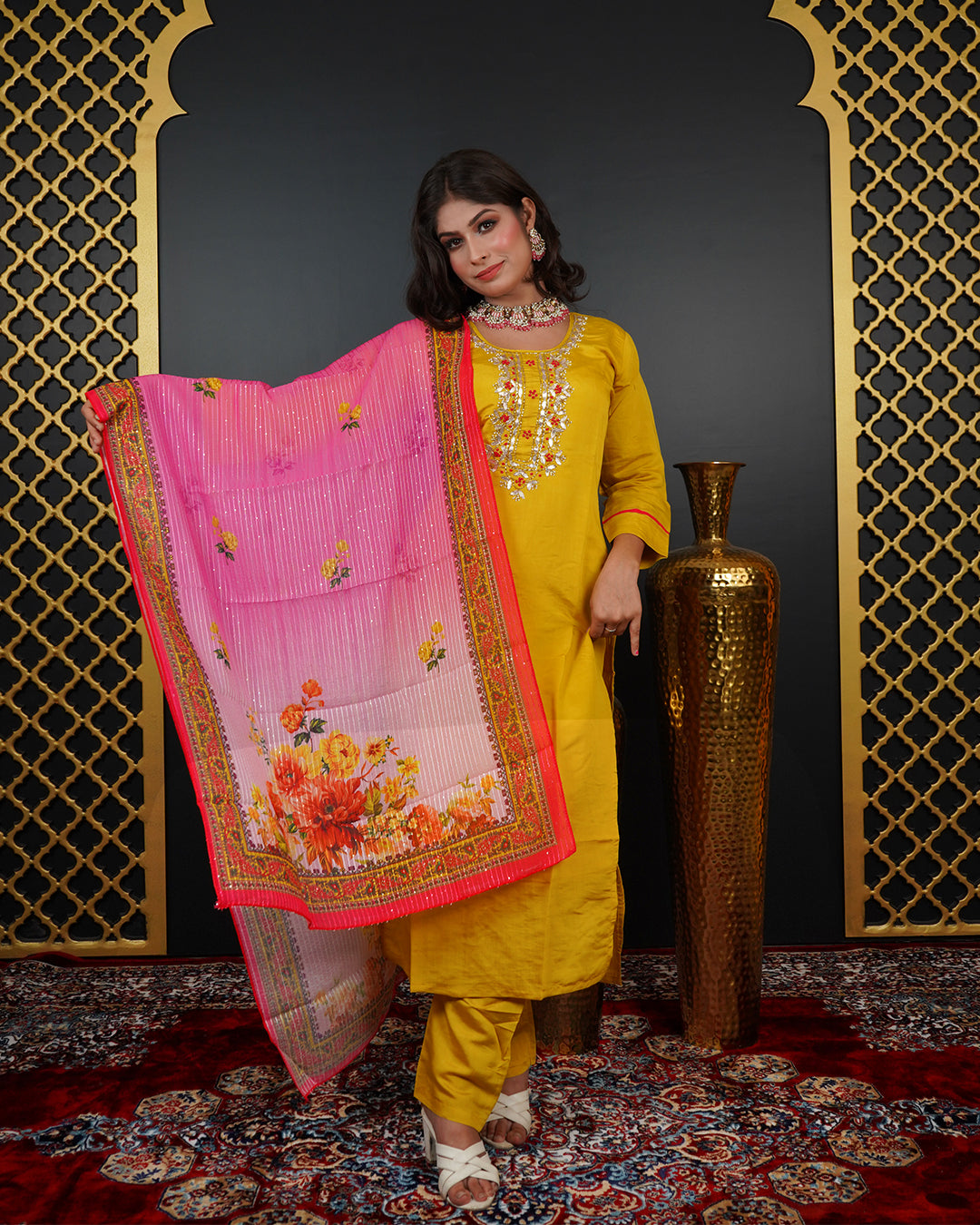 Handworked Kurti Set with Printed Dupatta