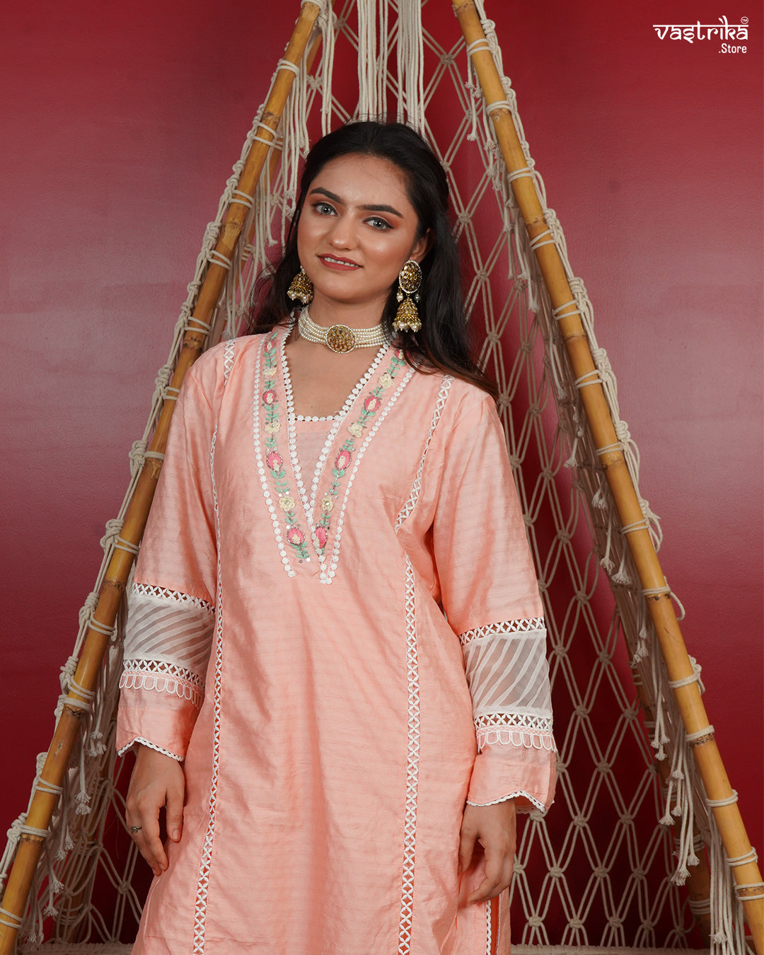 Elegant Handcrafted Kurti Set with Organza Dupatta
