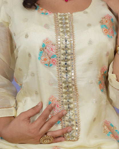 Banarasi Boota Straight Kurti Set with Handwork