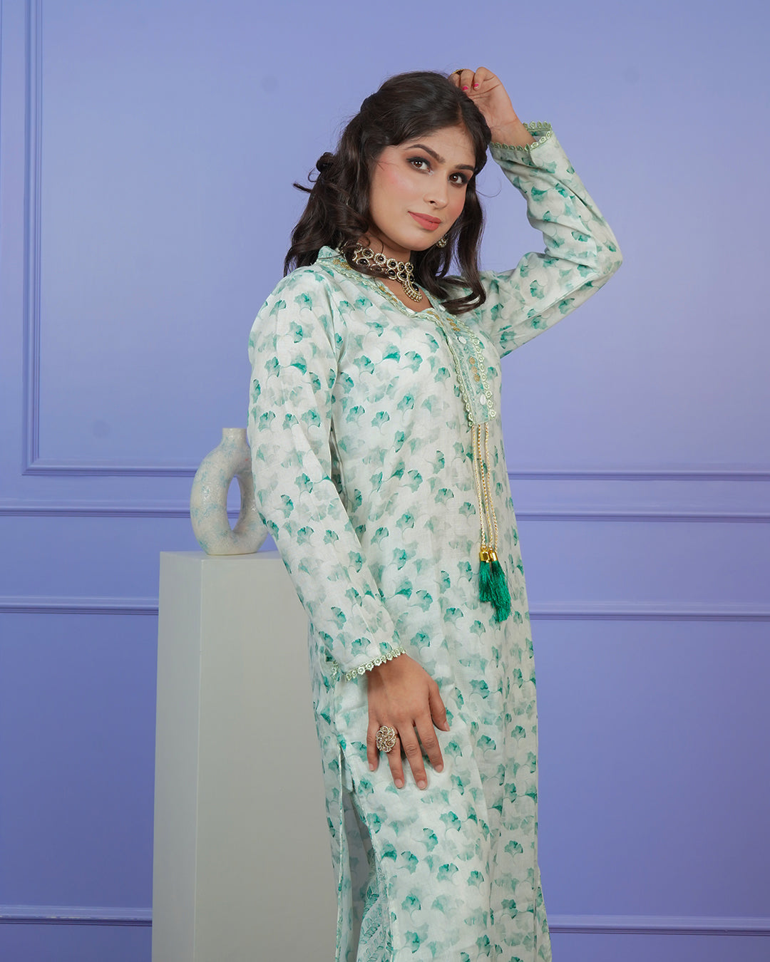 Printed Kurti & Salwar Set with Double-Shaded Dupatta