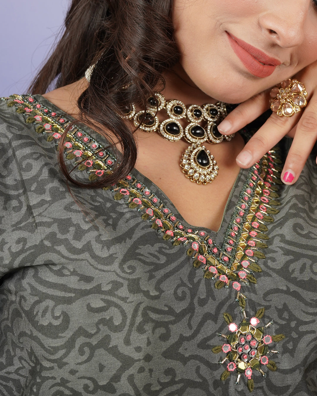 Self-Printed Kurti Set with Stylish Printed Dupatta