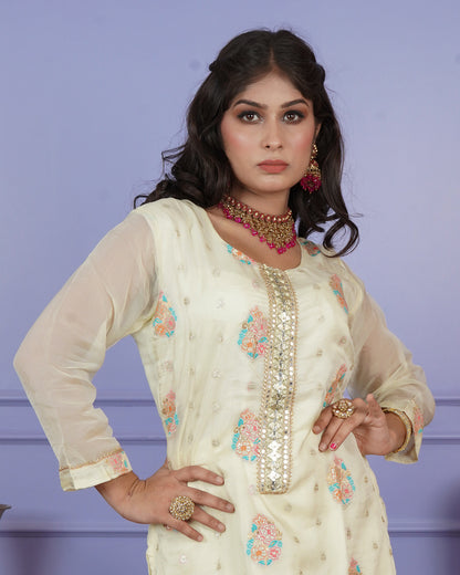 Banarasi Boota Straight Kurti Set with Handwork