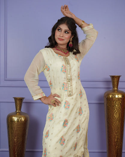 Banarasi Boota Straight Kurti Set with Handwork
