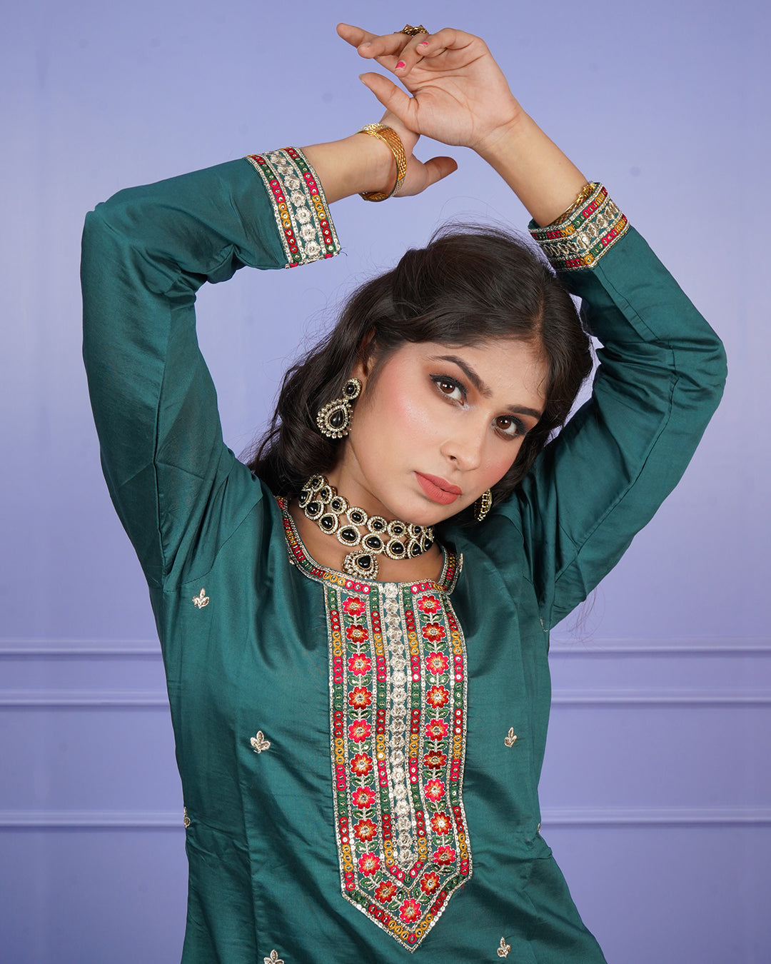 Straight-Cut Thread Work Kurti Set with Elegant Dupatta