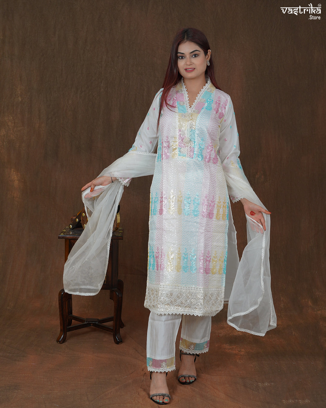 Riyana Sequin Jaal Kurti Set with Moti Dupatta