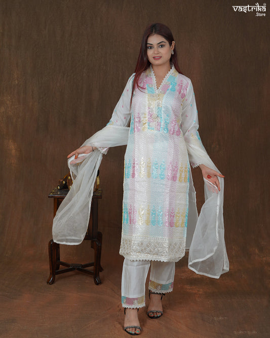 Riyana Sequin Jaal Kurti Set with Moti Dupatta