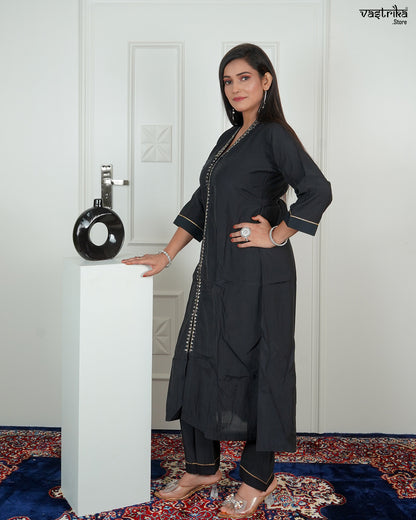 Elegant V-Collar Kurti with Handworked Trousers