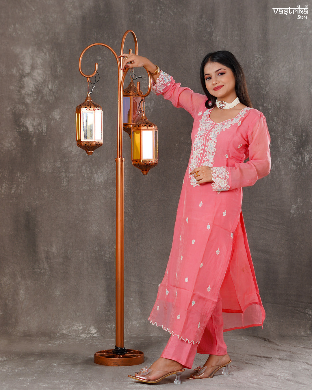 Elegant Organza Kurti Set with Resham & Thread Work