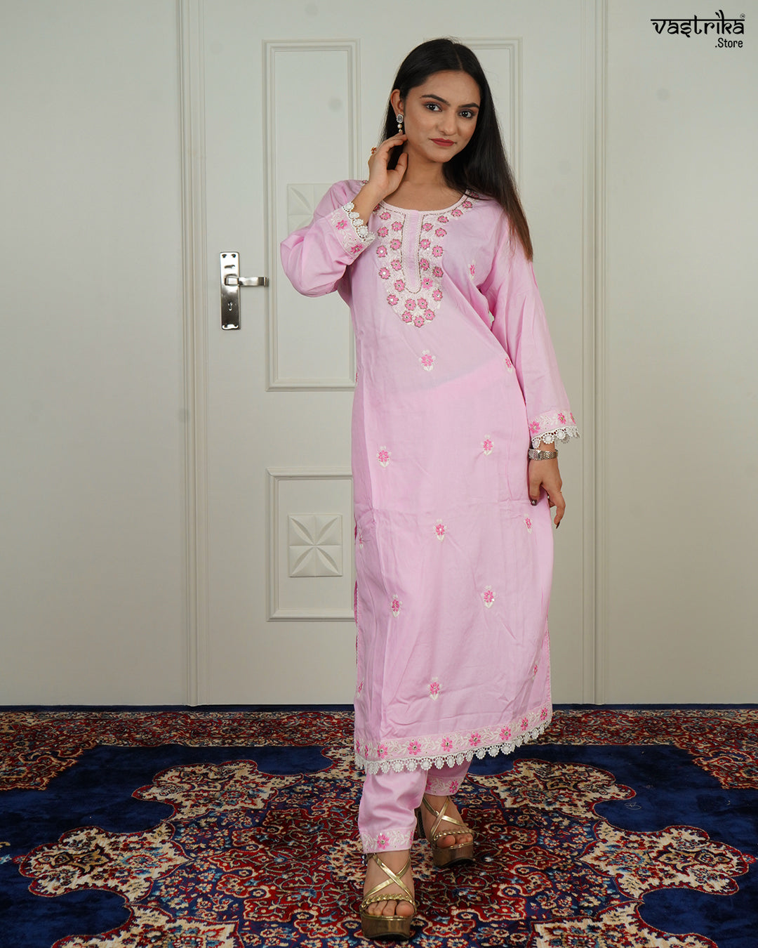 Thread Bloom Cotton Kurti Set