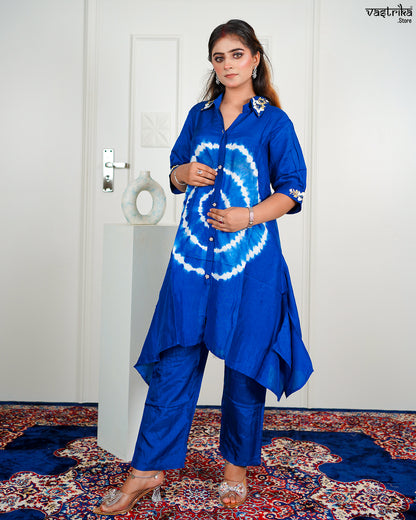 Blue Masleen Coord Set with Handwork