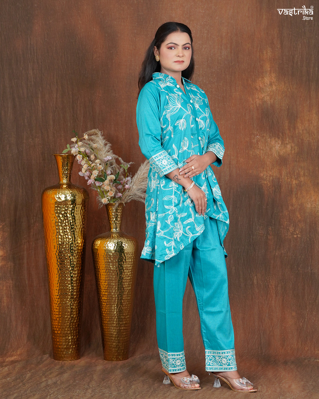 Silk Cord Set with Aari & Kadhai Thread Work