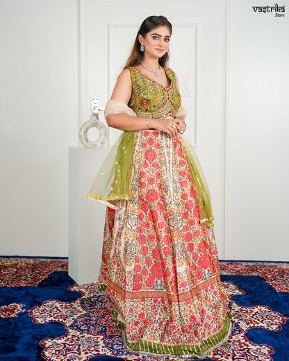 Fawn Silk & Khadi Silk Crop Top with Skirt Set