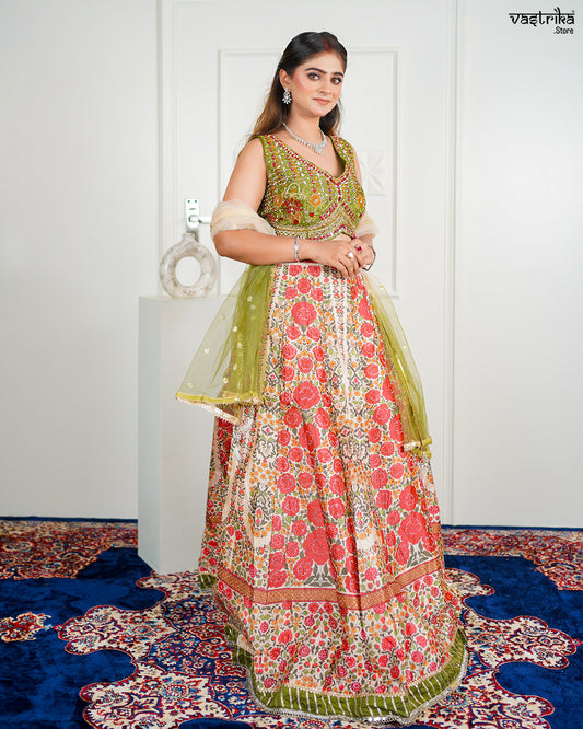 Fawn Silk & Khadi Silk Crop Top with Skirt Set