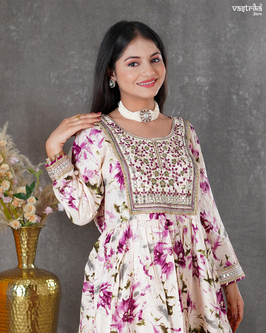 Purple Ryon Cotton Kurti with Sharara & Dupatta