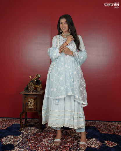 Handcrafted Cotton Frock Set with Jari & Resham Work