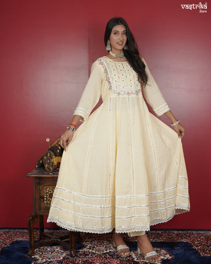 Cotton Frock Set with Jari & Resham Detailing