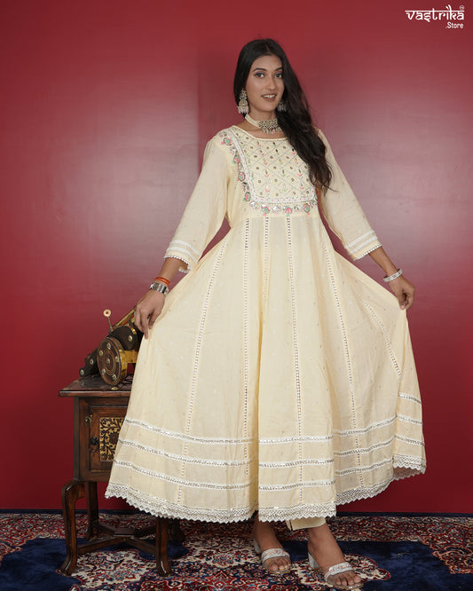 Cotton Frock Set with Jari & Resham Detailing