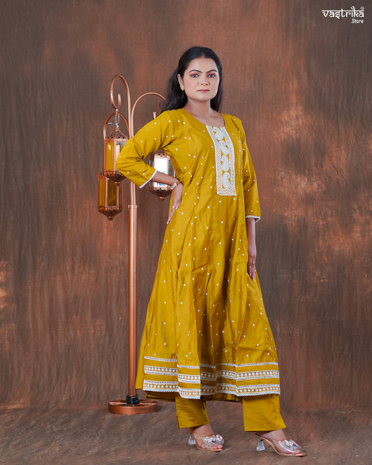 Roman Silk Frock Set with Resham & Lace Work