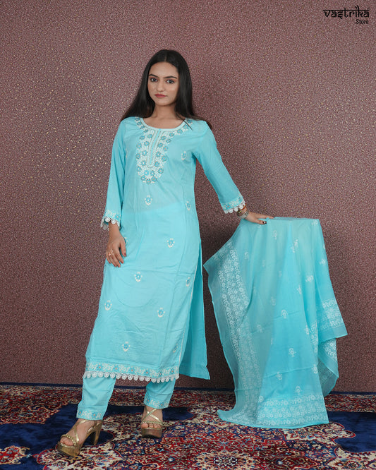 Elegant Rayon Cotton Kurti Set with Handwork Detailing