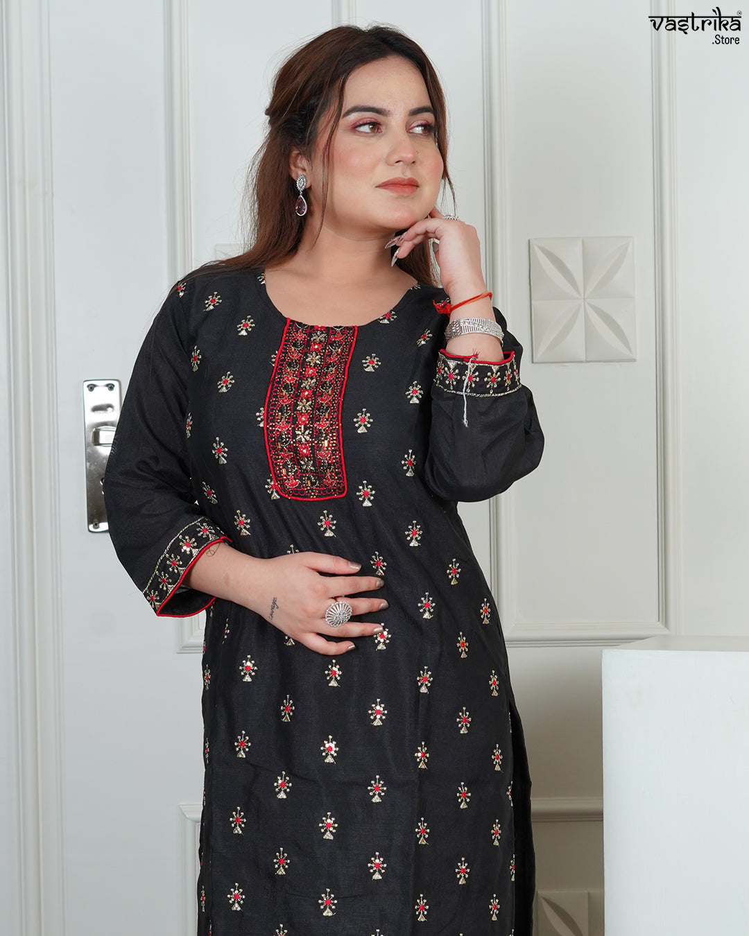 Silk Kurti Set with Jari & Sequin Work with Full Jaal Dupatta