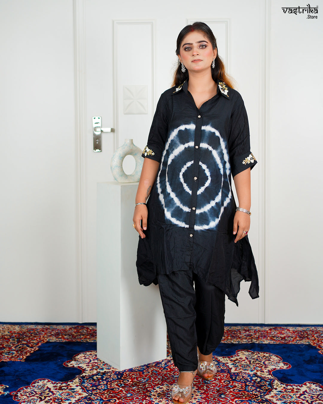 Black Masleen Coord Set with Handwork