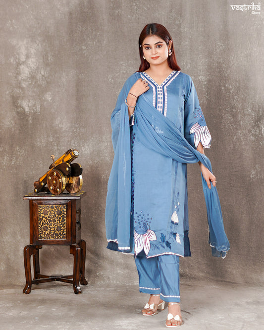 Roman Silk Kurti Set with Lace Work