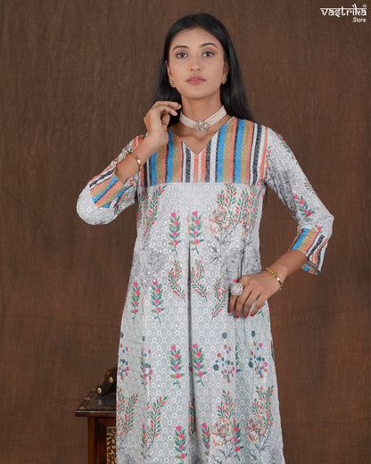 Cotton Frock Set with Chikan Work and Printed Chanderi Dupatta