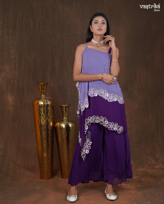 Georgette Poncho-Style Western Dress with Handworked Palazzos