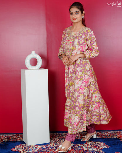 Purple Maslin Frock Set with Jari & Sequence Work