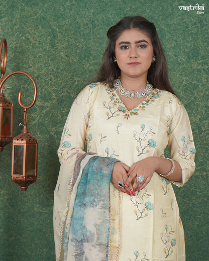 V-Neck Handworked Kurti Set