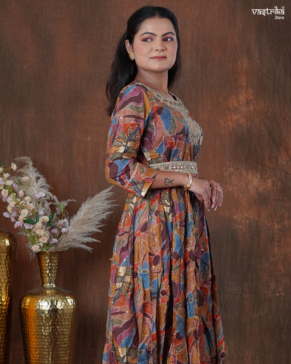 Maslin One-Piece Frock with Jari & Sequin Work Belt