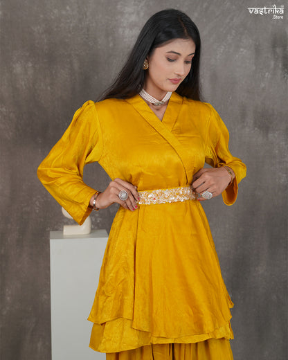 V-Collar Cord Set with Belt & Dhoti Salwar