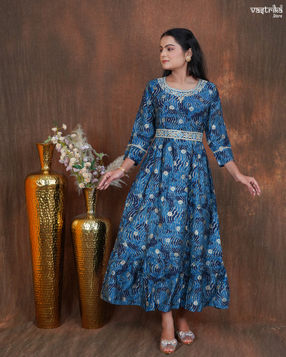 Maslin One-Piece Frock with Jari & Sequin Work Belt