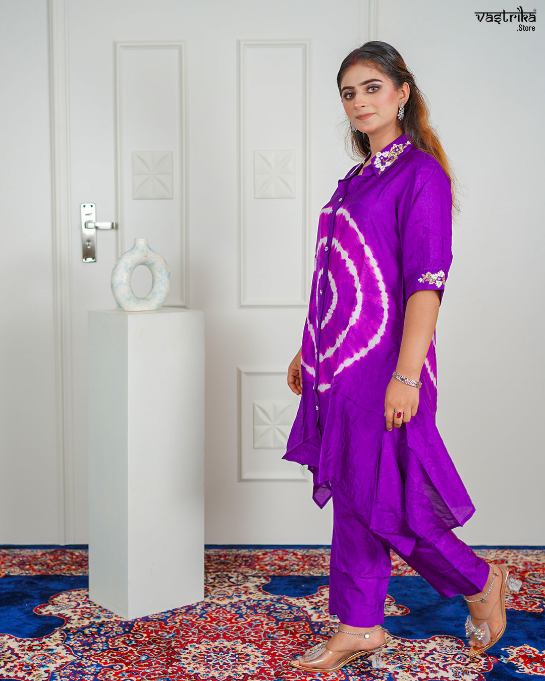 Purple Masleen Coord Set with Handwork