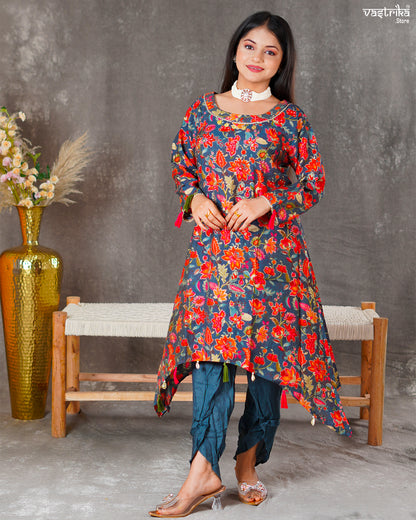 Maslin Silk Kurti with Contrast Dhoti Salwar