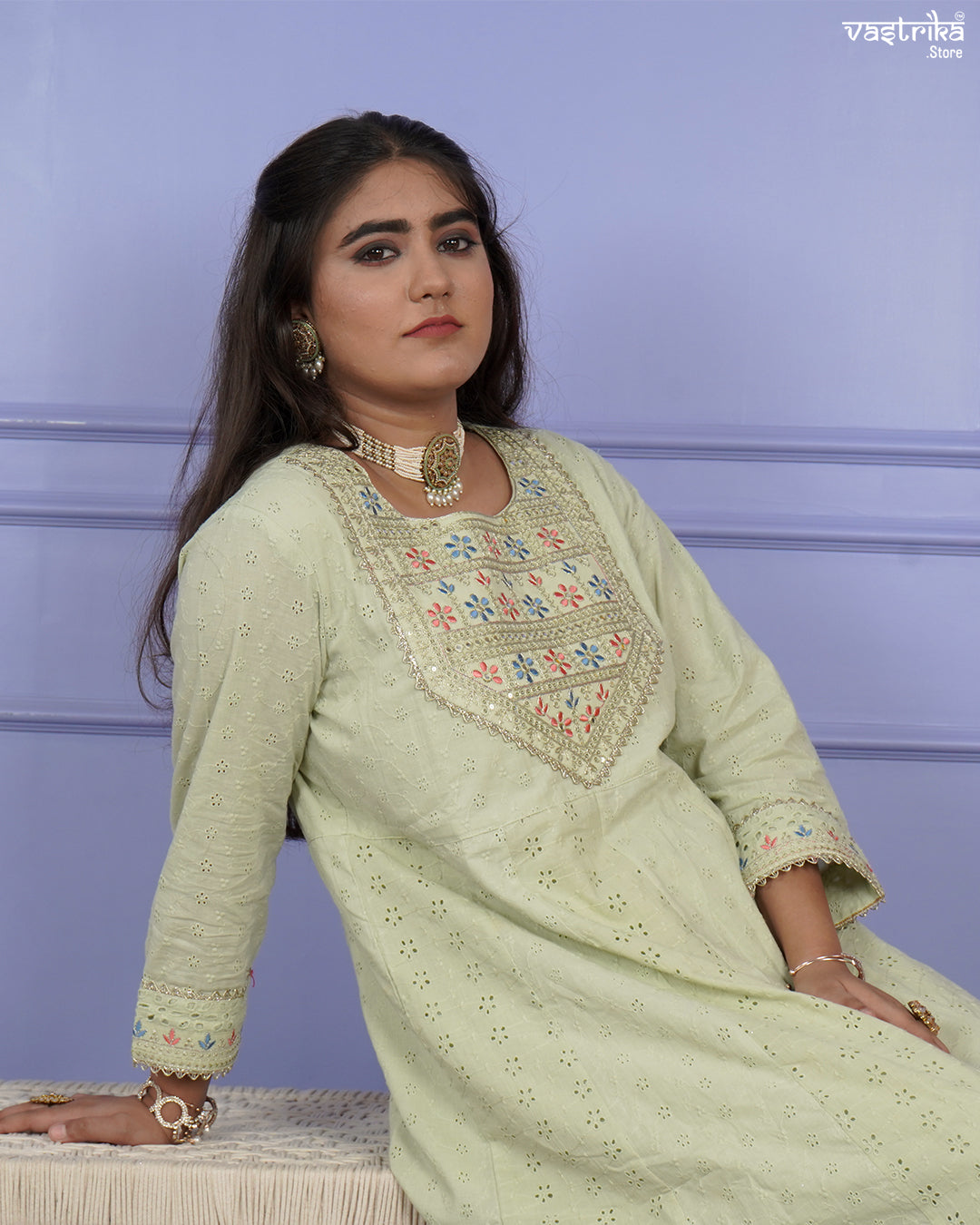 Chikankari Frock-Style Kurti Set with Embroidered Dupatta