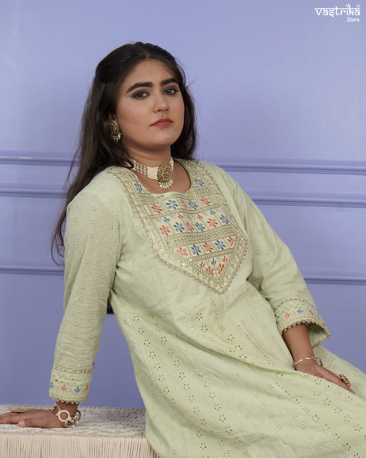 Chikankari Frock-Style Kurti Set with Embroidered Dupatta