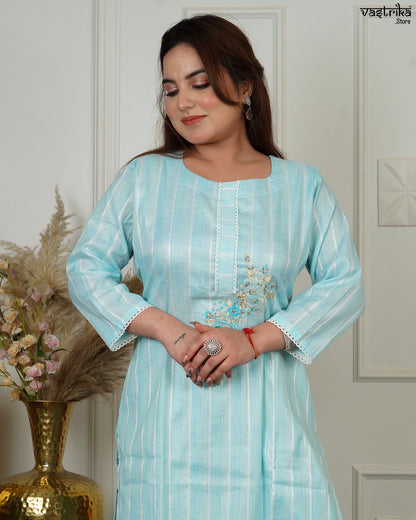 Cotton Kurti Set with Chanderi Dupatta & Handwork Detailing