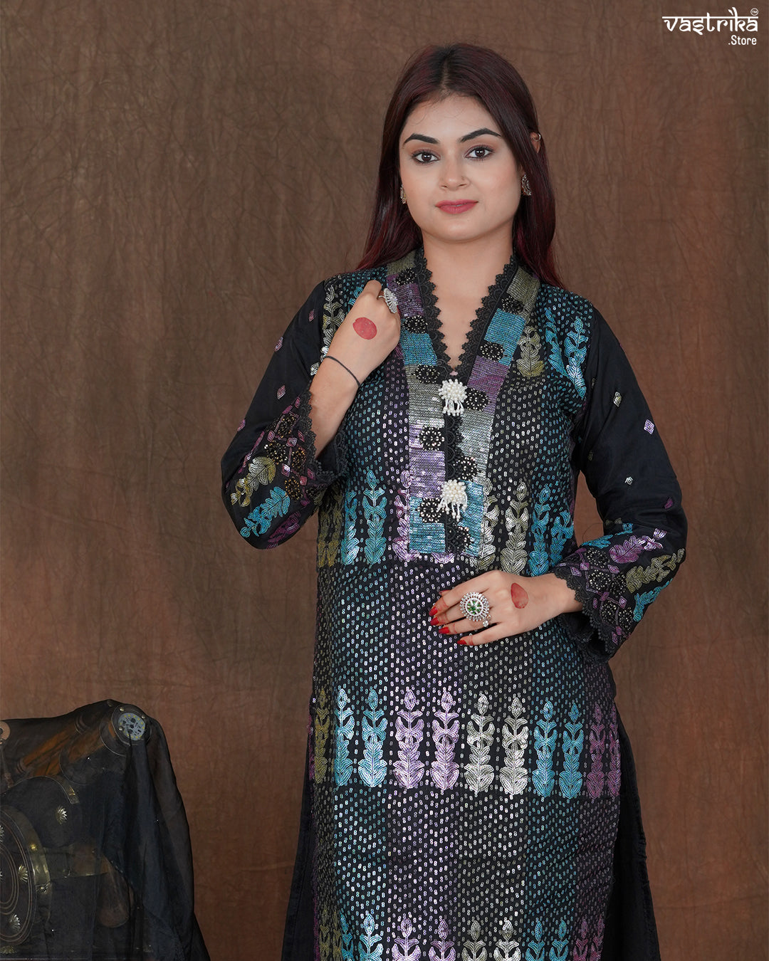 Riyana Sequin Jaal Kurti Set with Moti Dupatta