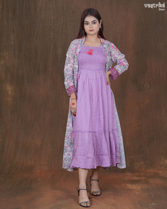 Amara Printed Frock & Handworked Georgette Shrug Set