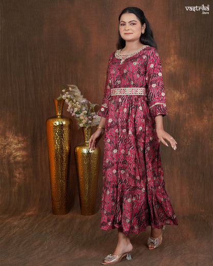 Maslin One-Piece Frock with Jari & Sequin Work Belt