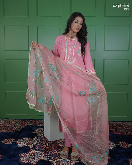 Gota Patti Hand-Embroidered Kurti Set