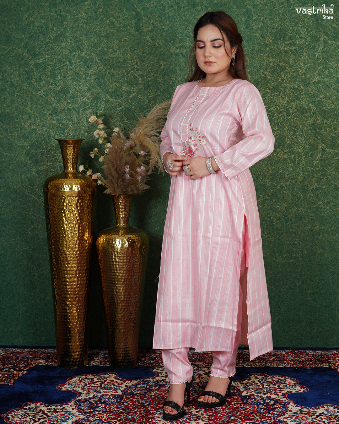 Elegant Cotton Kurti Set with Chanderi Dupatta & Handwork